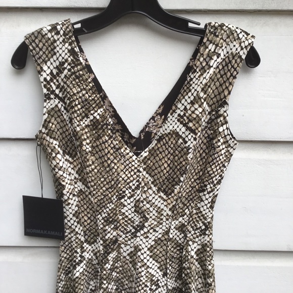 Norma Kamali reversible flared Grace knee length dress python print/flowers XS - Picture 10 of 12